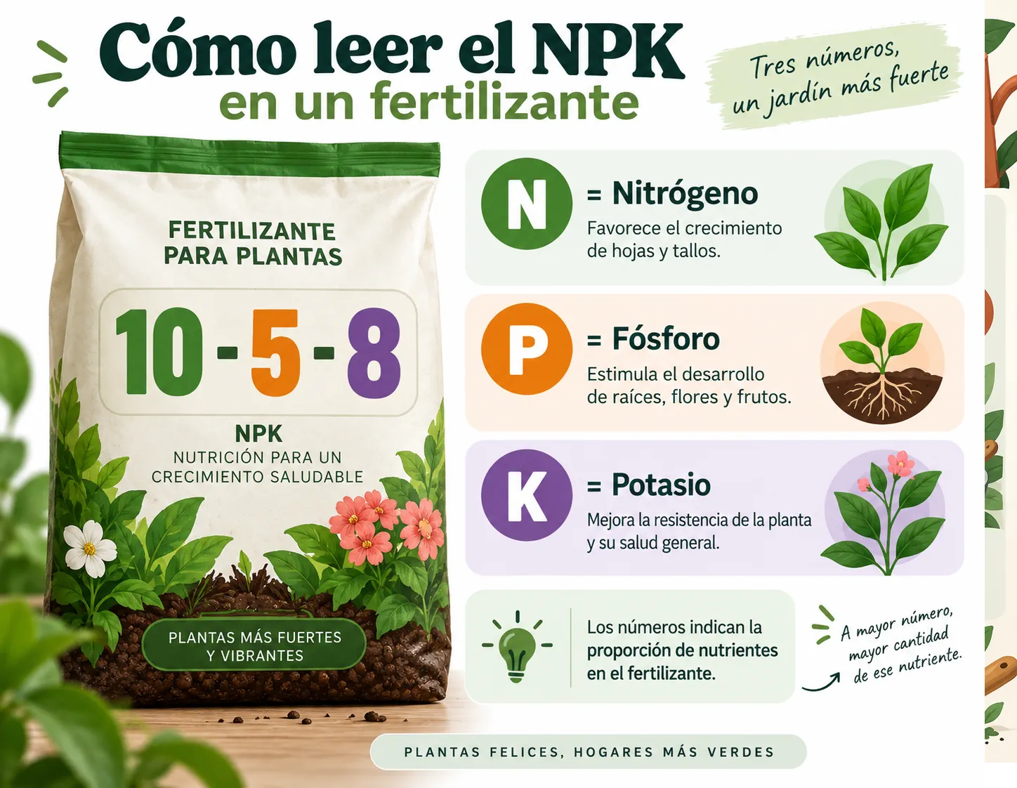 Explicación visual de los valores NPK en una etiqueta de fertilizante