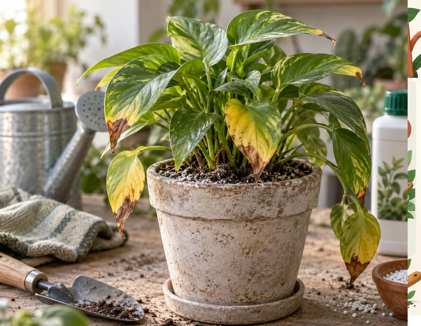 Planta con síntomas compatibles con un exceso de fertilizante