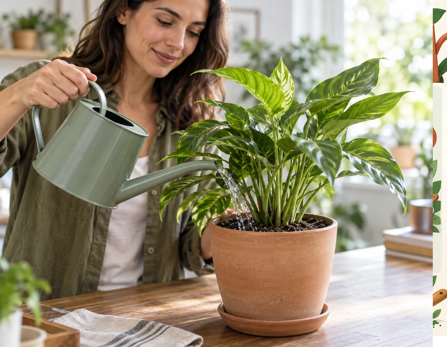 Riego cuidadoso de una planta en maceta